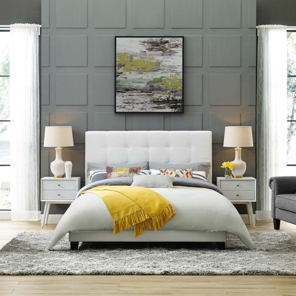 Melanie Tufted Button Upholstered Fabric Platform Bed Modway Model: mod-5878
