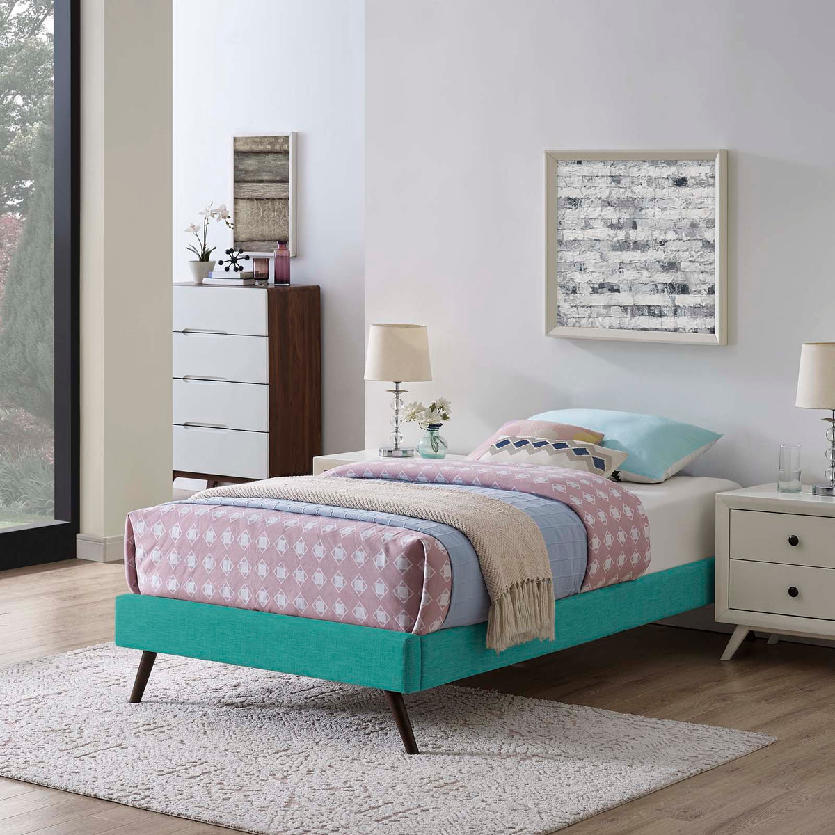 Loryn Fabric Bed Frame with Round Splayed Legs Modway Model: mod-5887