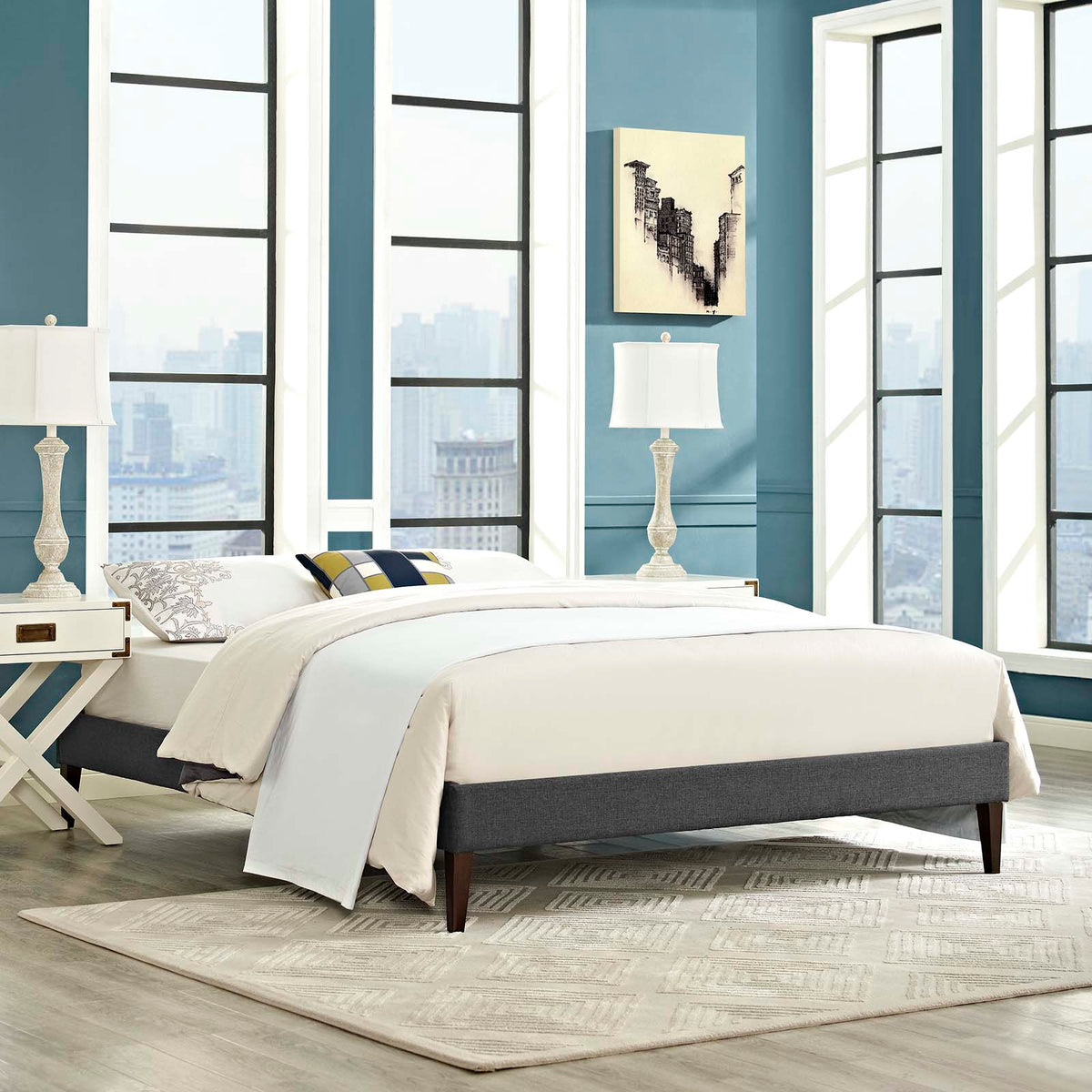 Tessie Fabric Bed Frame with Squared Tapered Legs Modway Model: mod-5897