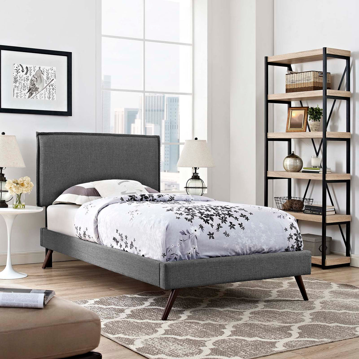 Amaris Fabric Platform Bed with Round Splayed Legs Modway Model: mod-5902