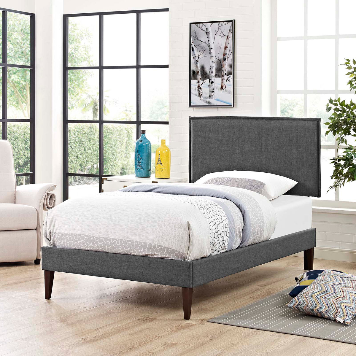 Amaris Fabric Platform Bed with Squared Tapered Legs Modway Model: mod-5906