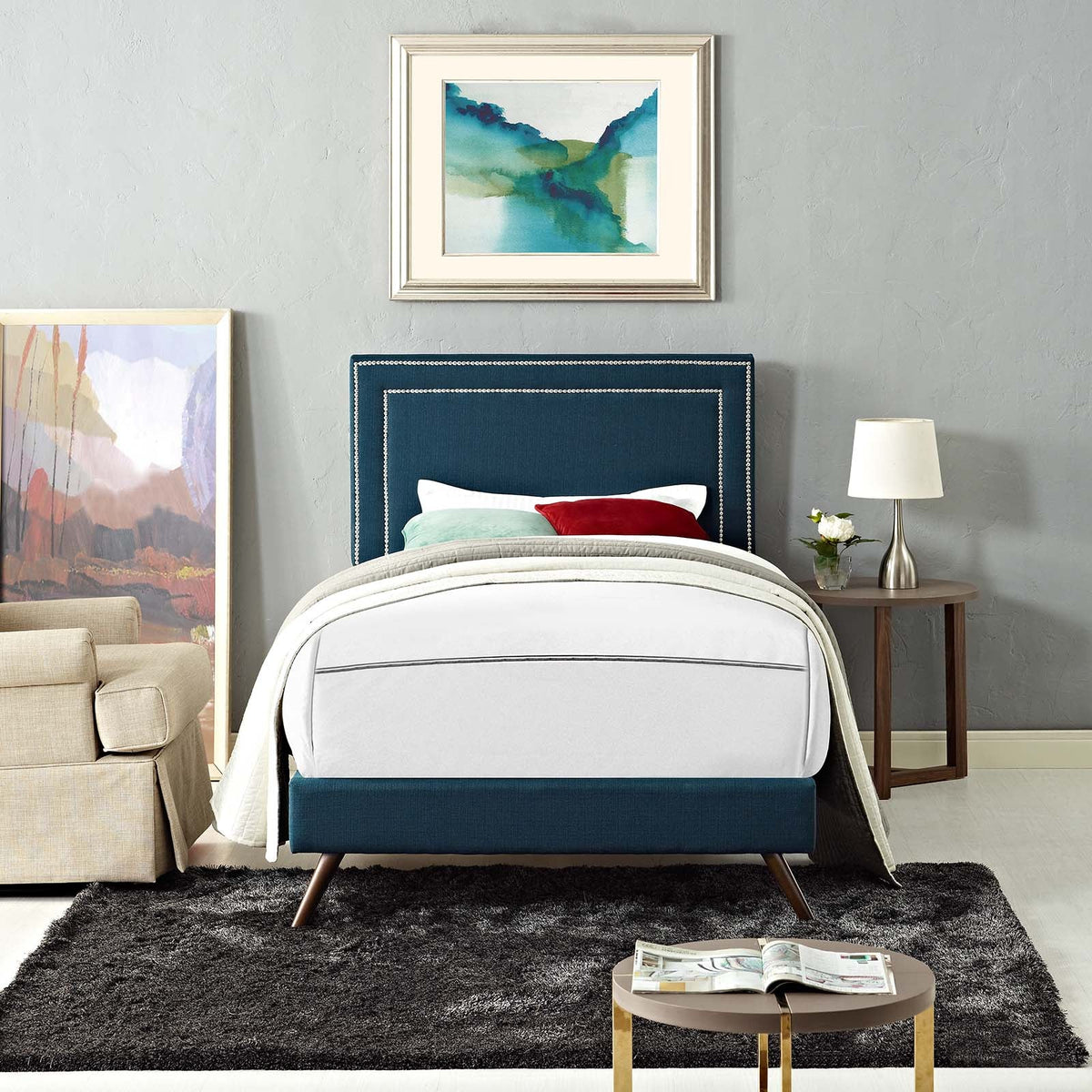 Virginia Fabric Platform Bed with Round Splayed Legs Modway Model: mod-5911