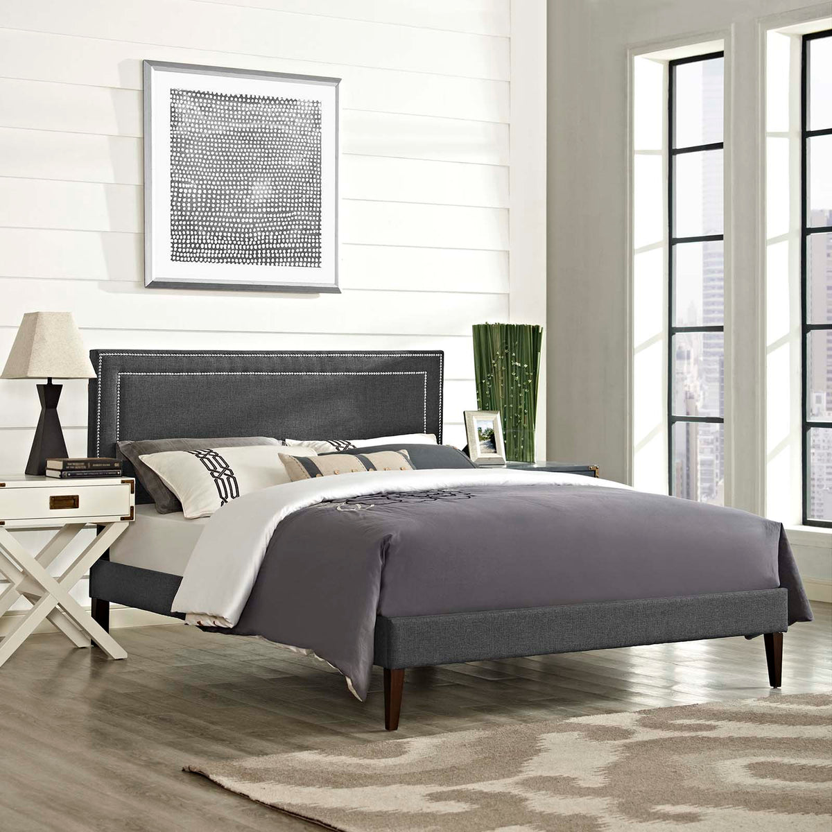 Virginia Fabric Platform Bed with Squared Tapered Legs Modway Model: mod-5921