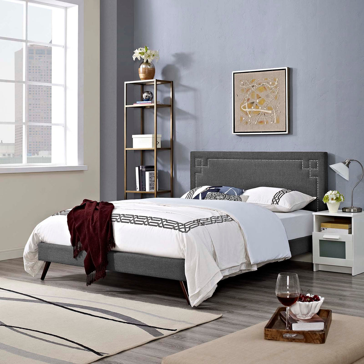 Ruthie Fabric Platform Bed with Round Splayed Legs Modway Model: mod-5931