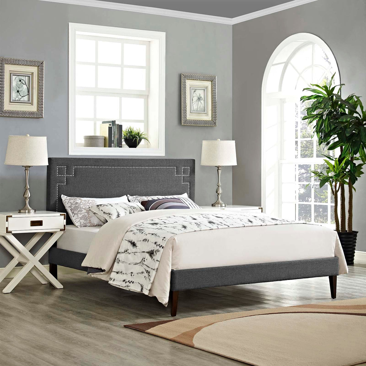 Ruthie Fabric Platform Bed with Squared Tapered Legs Modway Model: mod-5939
