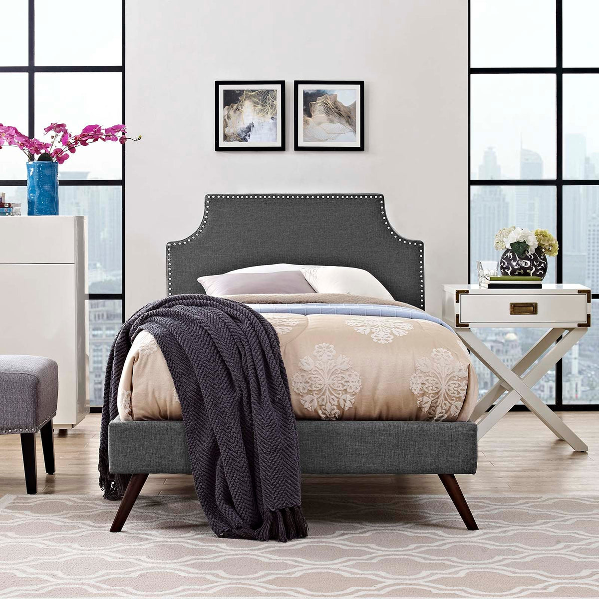 Corene Fabric Platform Bed with Round Splayed Legs Modway Model: mod-5943