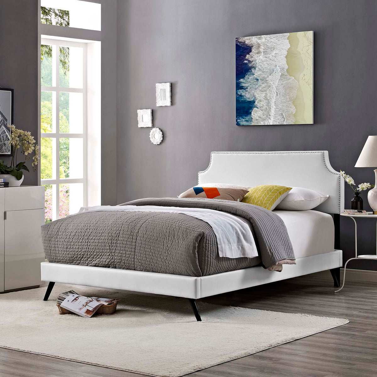 Corene Vinyl Platform Bed with Round Splayed Legs Modway Model: mod-5946