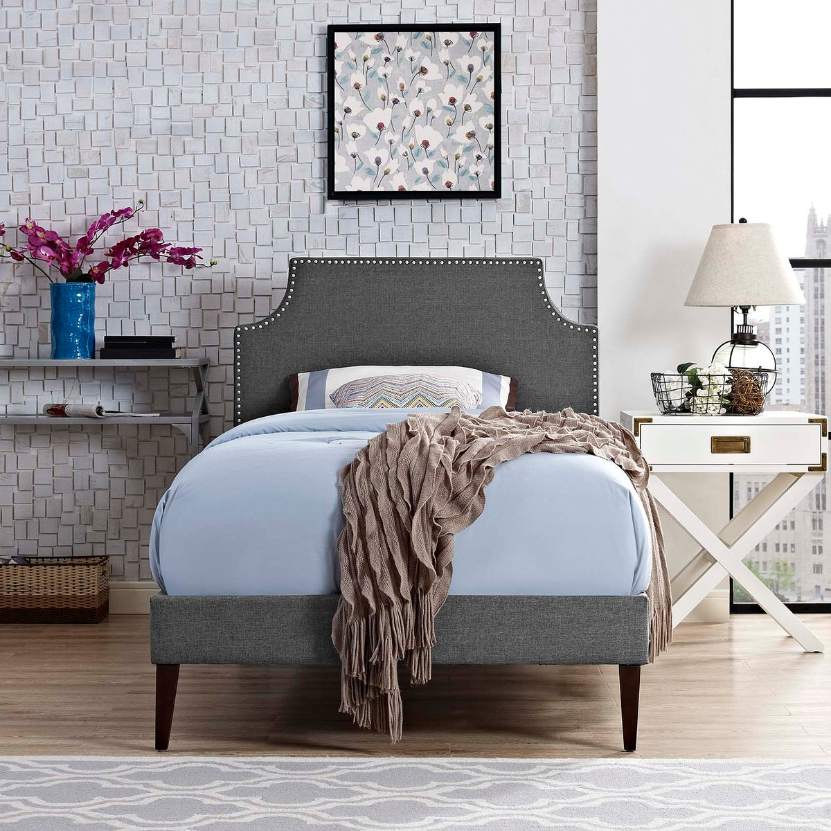 Corene Fabric Platform Bed with Squared Tapered Legs Modway Model: mod-5951