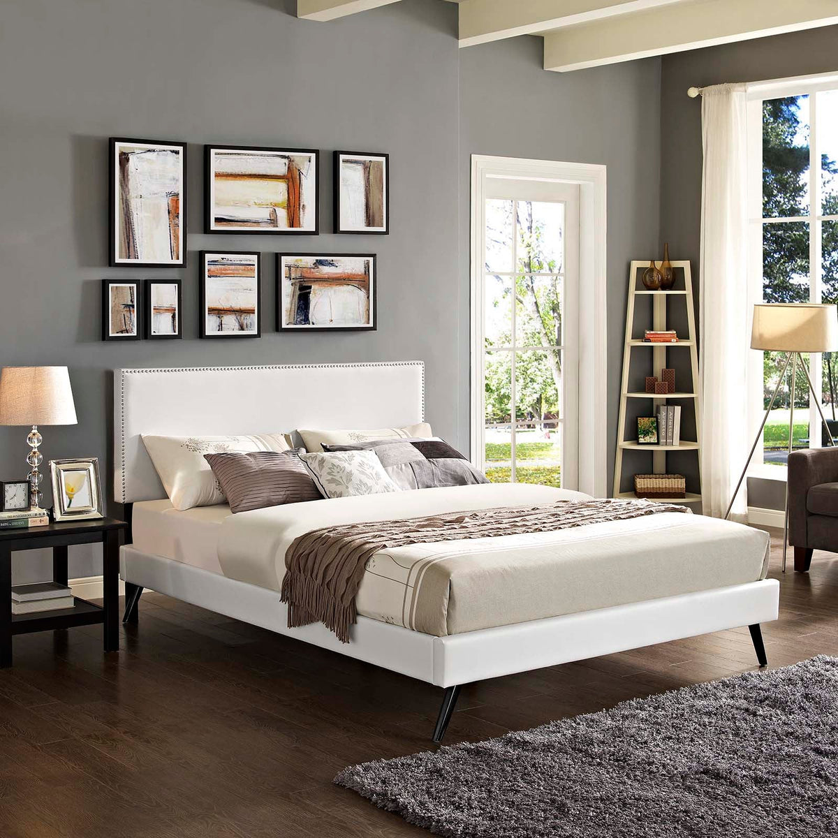 Macie Vinyl Platform Bed with Round Splayed Legs Modway Model: mod-5960