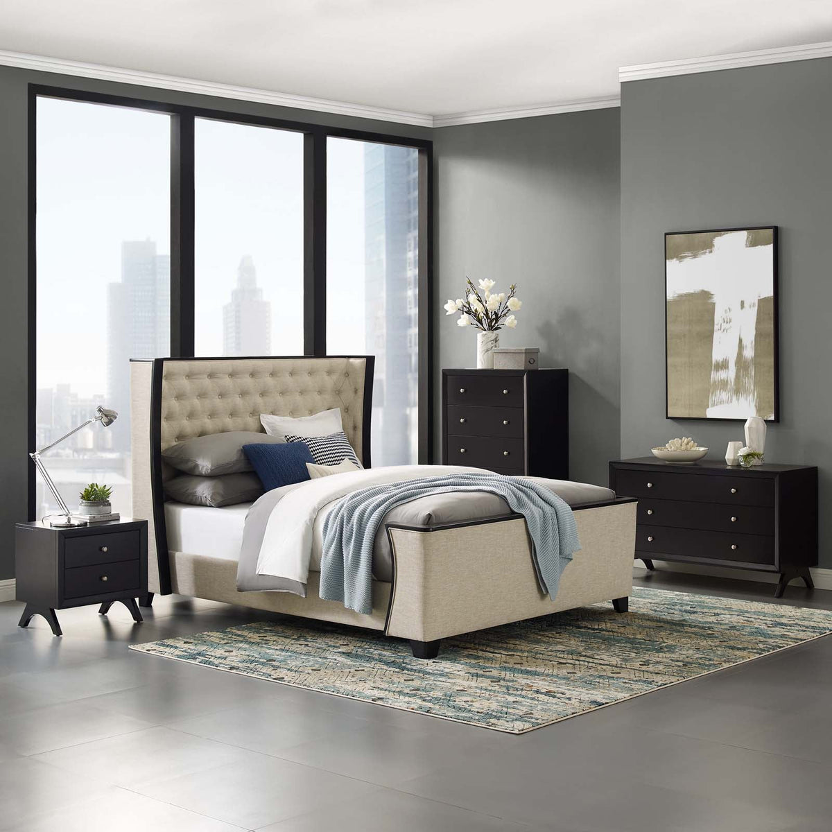 Galia Upholstered Linen Fabric Platform Bed Modway Model: mod-6052
