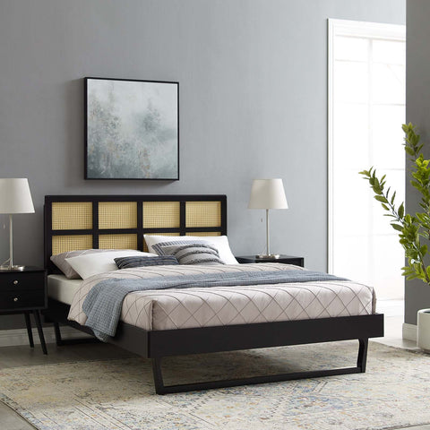 Sidney Cane and Wood Platform Bed With Angular Legs Modway Model: mod-6369