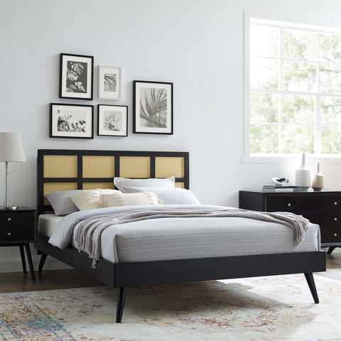 Sidney Cane and Wood Platform Bed With Splayed Legs Modway Model: mod-6370