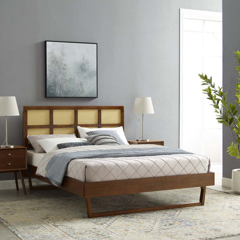 Sidney Cane and Wood Platform Bed With Angular Legs Modway Model: mod-6371