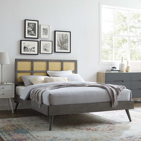 Sidney Cane and Wood Platform Bed With Splayed Legs Modway Model: mod-6374
