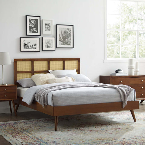 Sidney Cane and Wood Platform Bed With Splayed Legs Modway Model: mod-6694