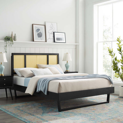 Kelsea Cane and Wood Platform Bed With Angular Legs Modway Model: mod-6695