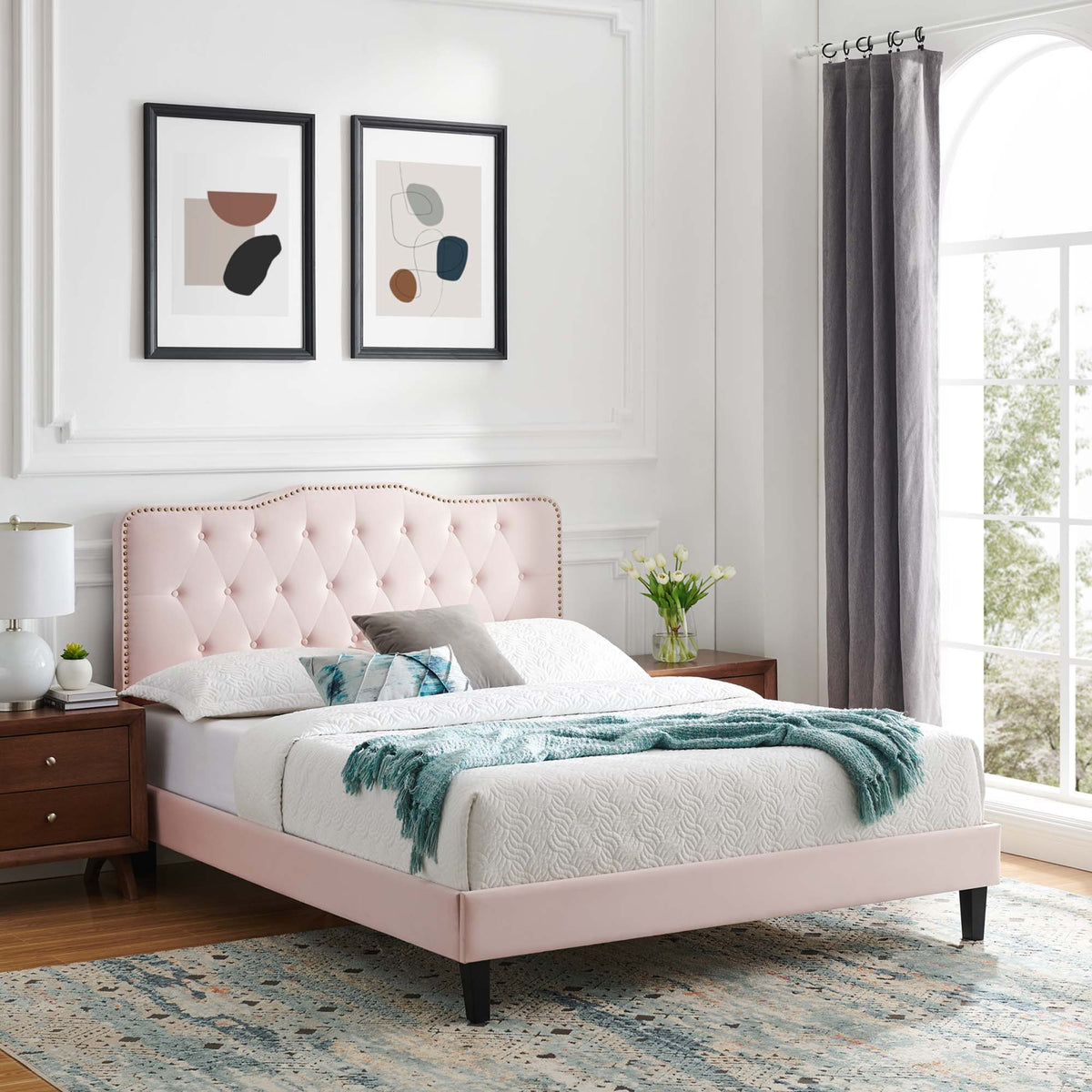 Amber Tufted Performance Velvet Platform Bed Modway Model: mod-6783