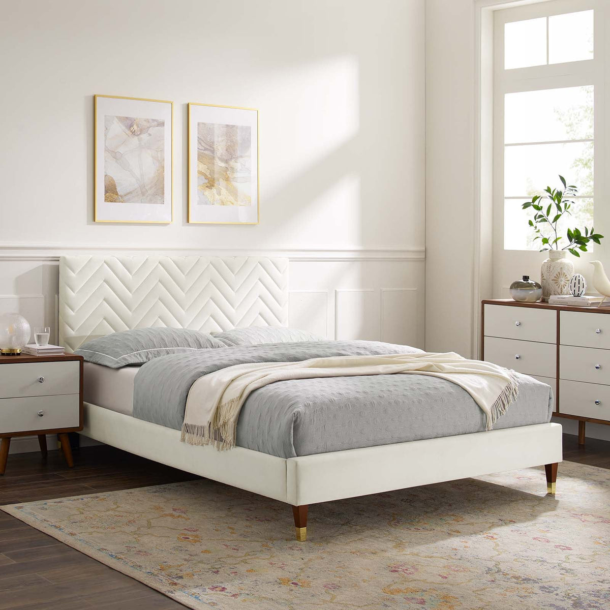 Leah Chevron Tufted Performance Velvet Platform Bed Modway Model: mod-6969