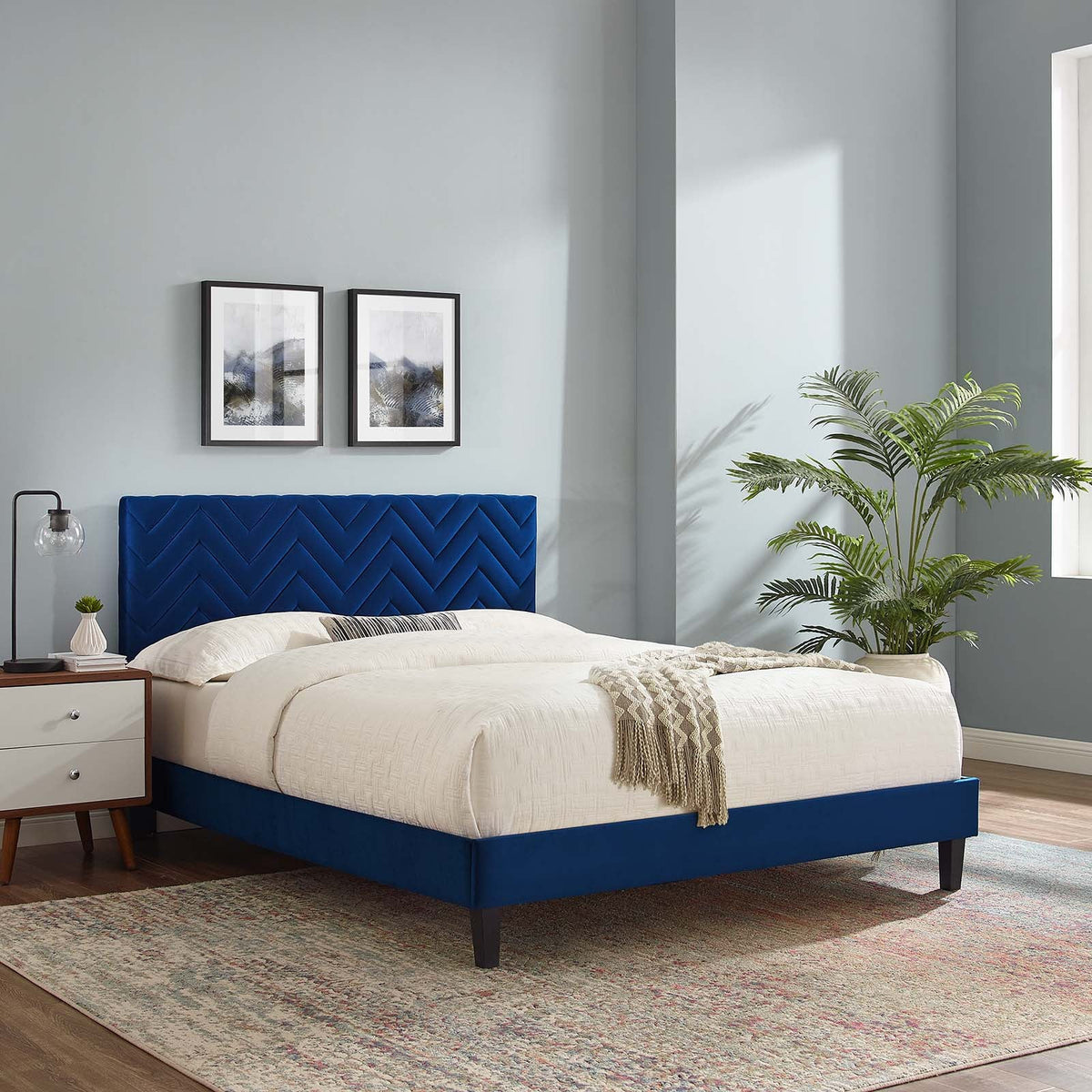 Leah Chevron Tufted Performance Velvet Platform Bed Modway Model: mod-6973