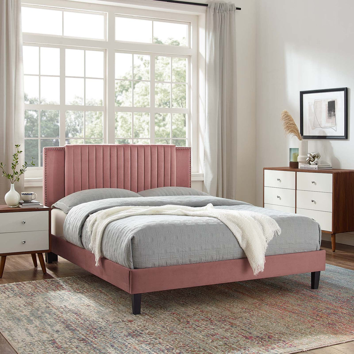 Zahra Channel Tufted Performance Velvet Platform Bed Modway Model: mod-6974