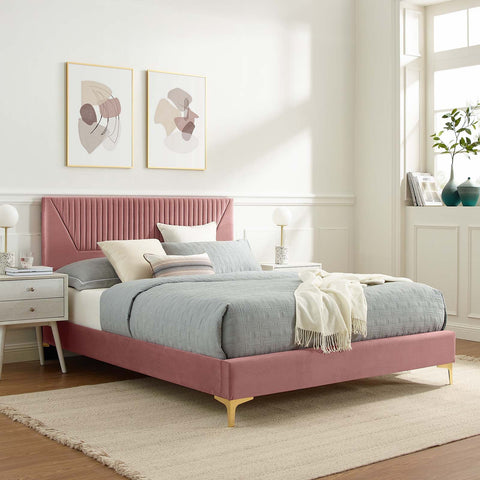 Yasmine Channel Tufted Performance Velvet Platform Bed Modway Model: mod-6980