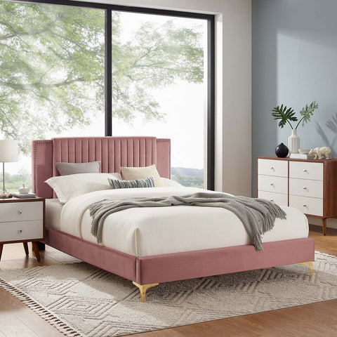 Zahra Channel Tufted Performance Velvet Platform Bed Modway Model: mod-6982