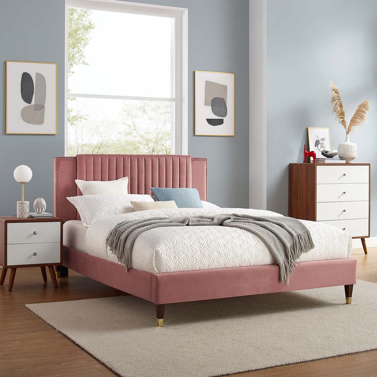 Zahra Channel Tufted Performance Velvet Platform Bed Modway Model: mod-6986