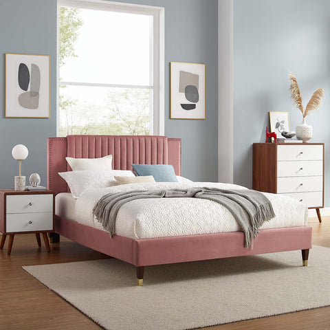 Zahra Channel Tufted Performance Velvet Platform Bed Modway Model: mod-6986