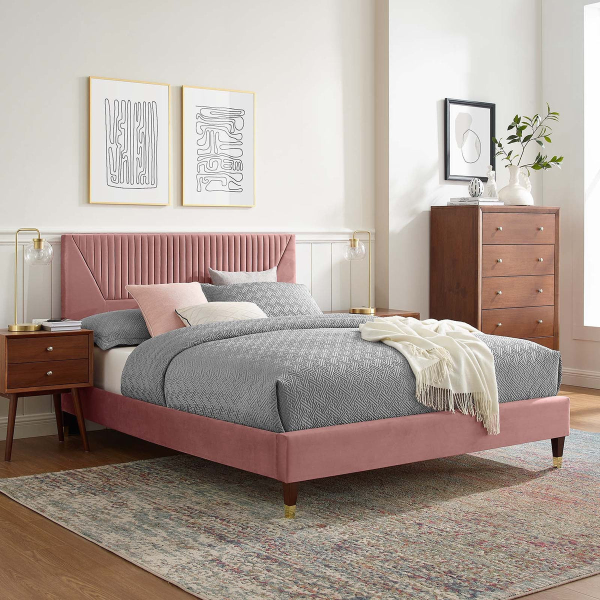 Yasmine Channel Tufted Performance Velvet Platform Bed Modway Model: mod-6988