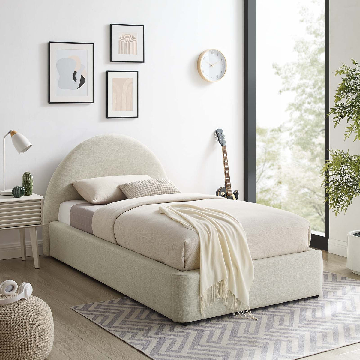Resort Upholstered Fabric Arched Round Platform Bed Modway Model: mod-7128