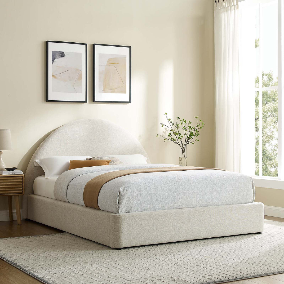 Resort Upholstered Fabric Arched Round Platform Bed Modway Model: mod-7130