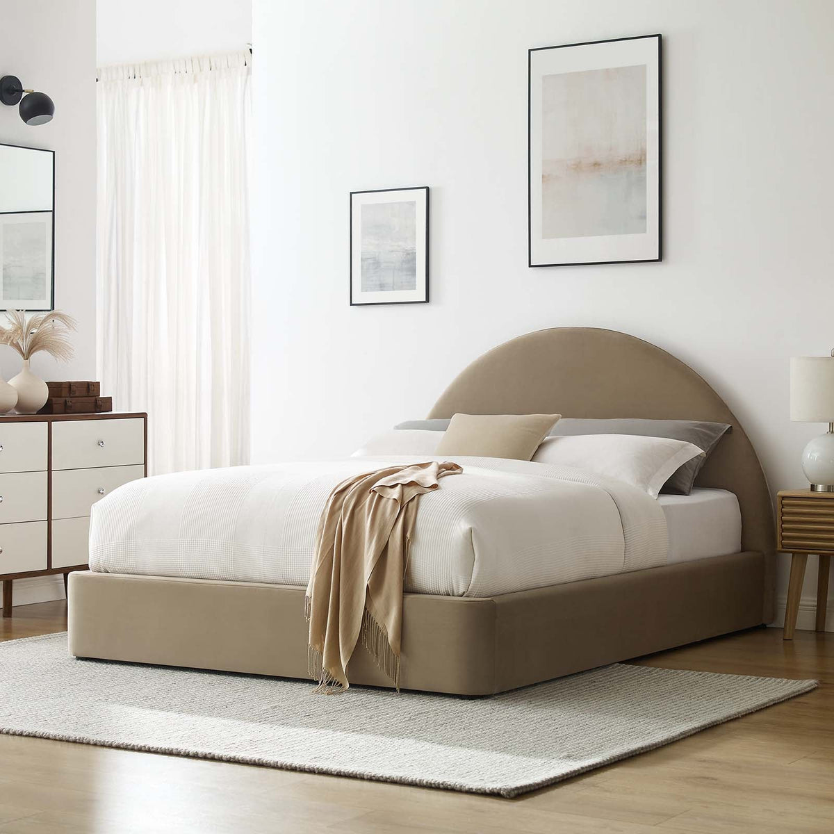 Resort Performance Velvet Arched Round Platform Bed Modway Model: mod-7131