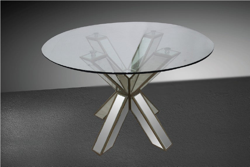 Hancock Transitional Mirrored Round Glass Dining Table Model VGMCGD1216