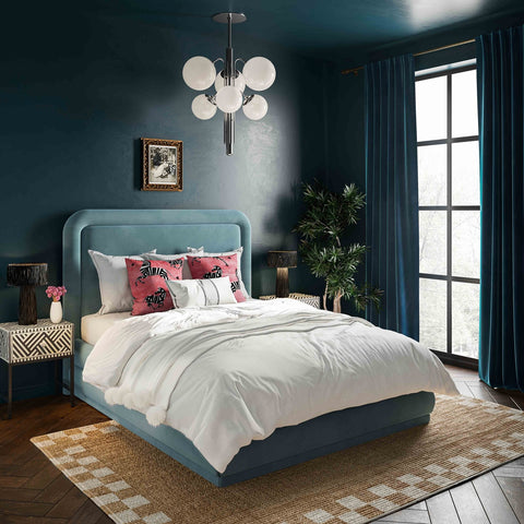 Briella Bluestone Velvet Bed in Full Model: TOV-B44217