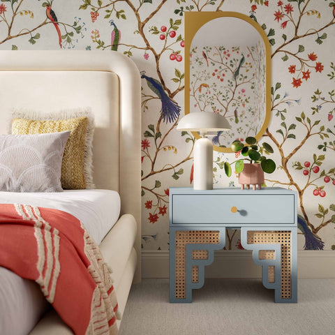 Suzie Pastel Blue & Rattan Nightstand Model: TOV-B54205