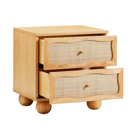 Grappa Natural Wood & Rattan Wavy Nightstand Model: TOV-B54344
