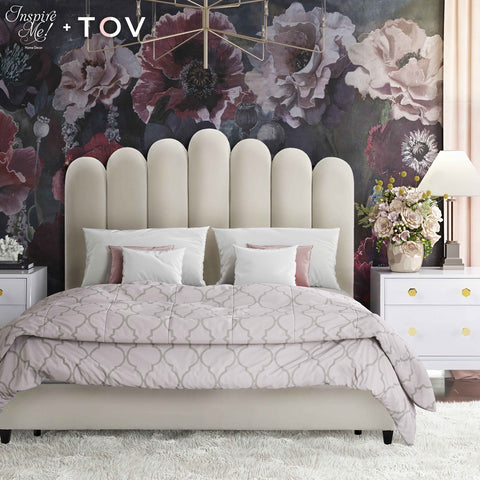Celine Cream Velvet Bed in King By Inspire Me! Home Decor Model: TOV-B6311