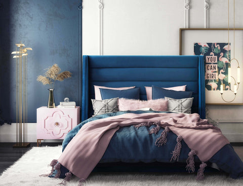 Koah Navy Velvet Bed in Queen Model: TOV-B6327