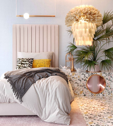 Arabelle Blush Velvet Bed in Twin Model: TOV-B6333