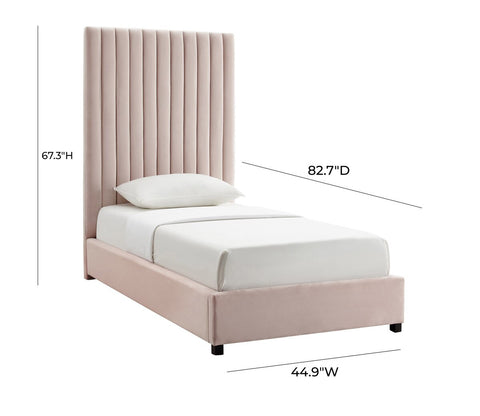 Arabelle Blush Velvet Bed in Twin Model: TOV-B6333