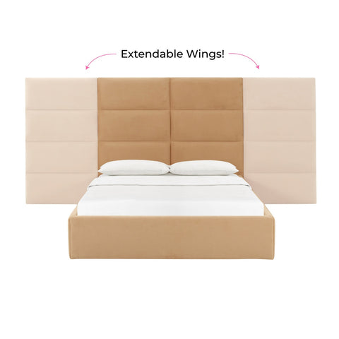Eliana Honey Velvet Queen Bed with Wings Model: TOV-B68727-WINGS