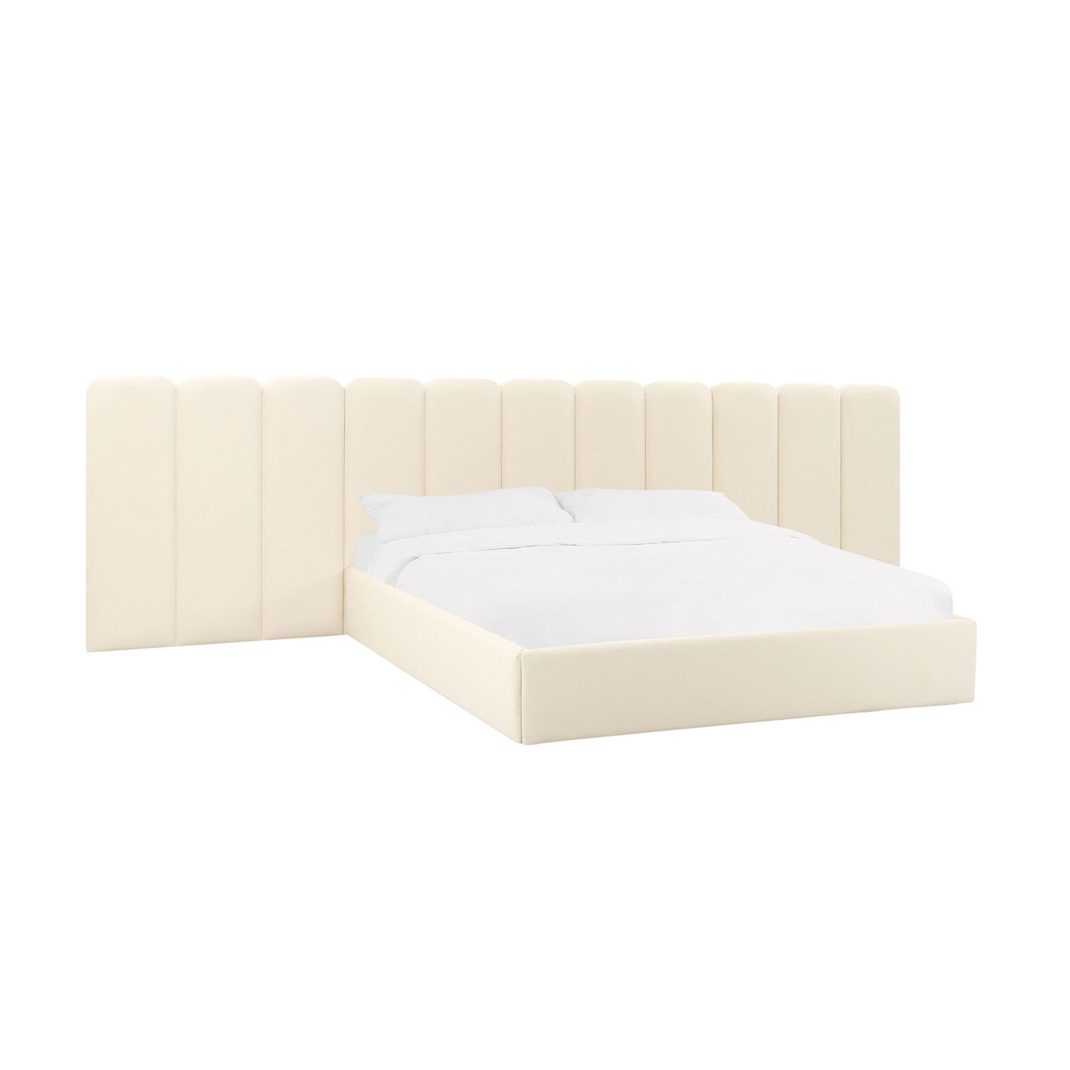 Palani Cream Velvet King Bed with Wings Model: TOV-B68740-WINGS