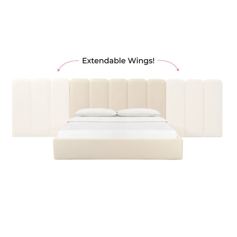 Palani Cream Velvet King Bed with Wings Model: TOV-B68740-WINGS