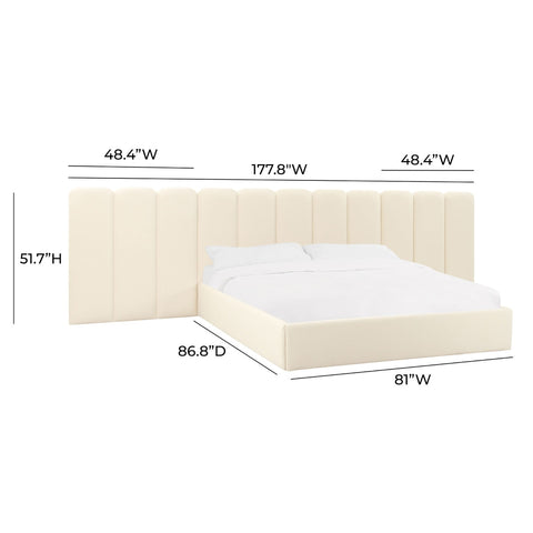Palani Cream Velvet King Bed with Wings Model: TOV-B68740-WINGS