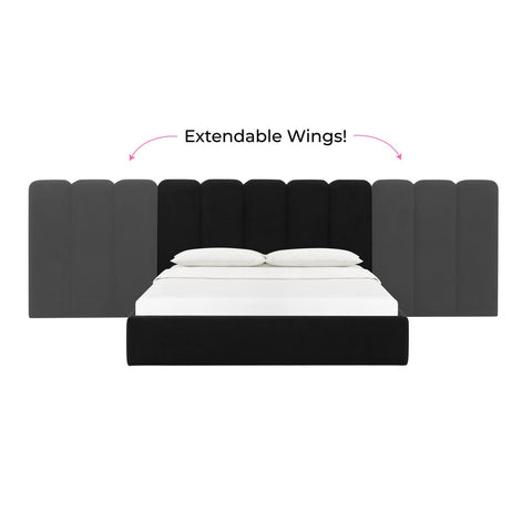 Palani Black Velvet Queen Bed with Wings Model: TOV-B68745-WINGS