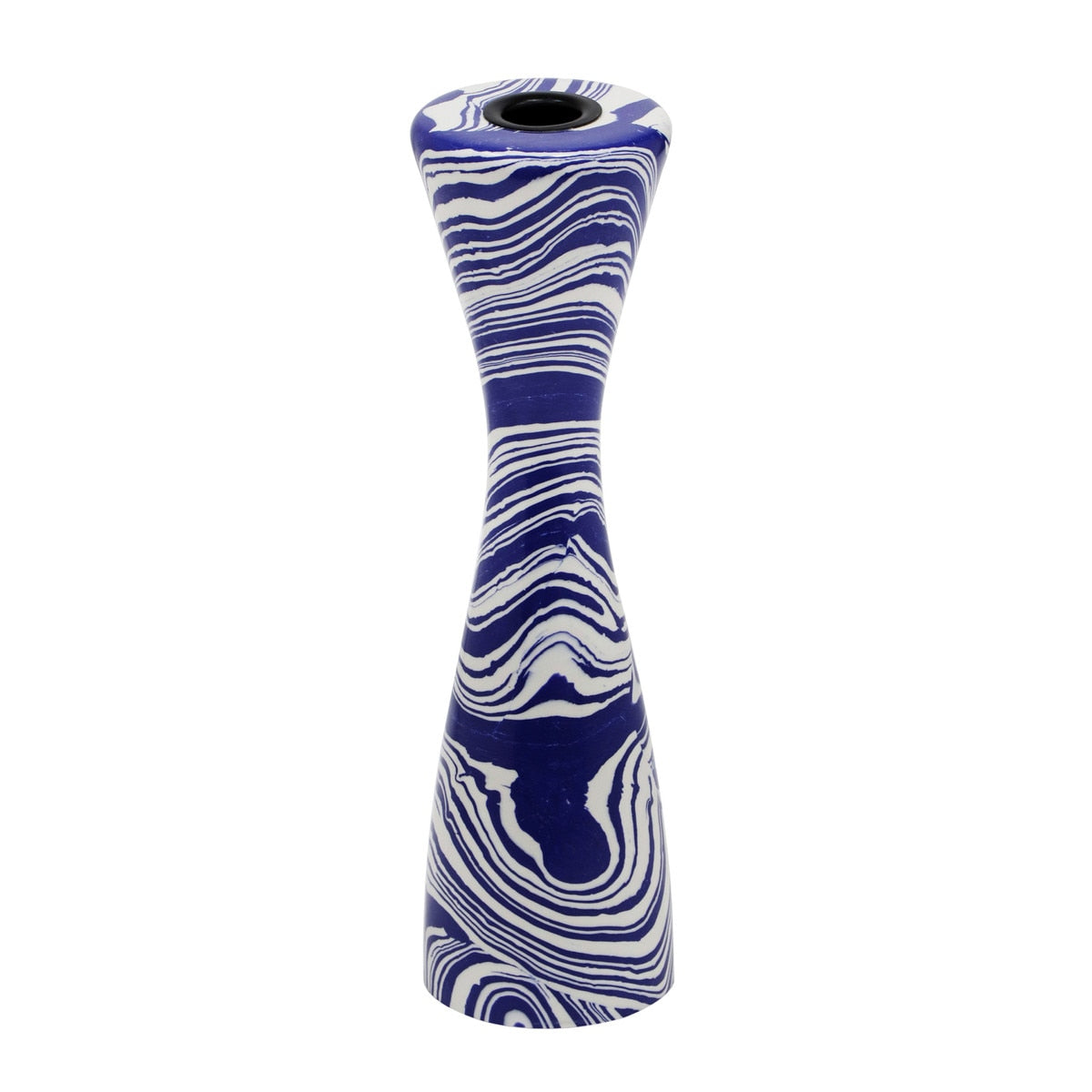 Serene Blue & White Swirl Resin Large Candlestick Model: TOV-C18468