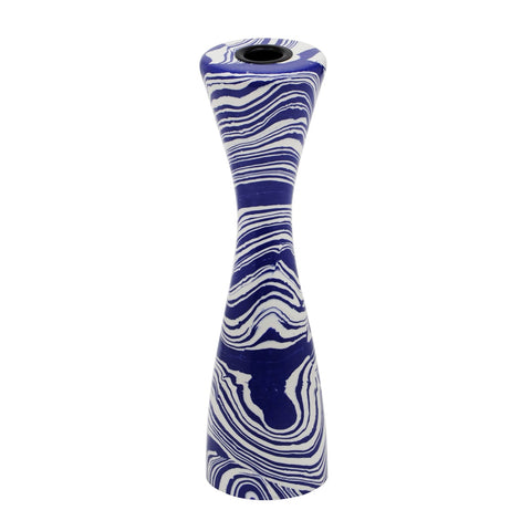 Serene Blue & White Swirl Resin Large Candlestick Model: TOV-C18468