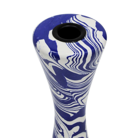 Serene Blue & White Swirl Resin Large Candlestick Model: TOV-C18468