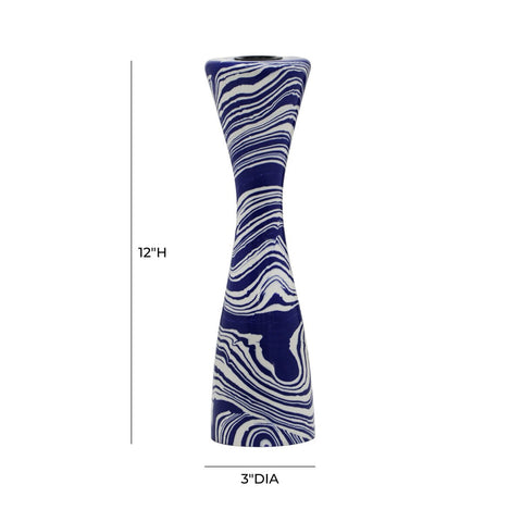 Serene Blue & White Swirl Resin Large Candlestick Model: TOV-C18468