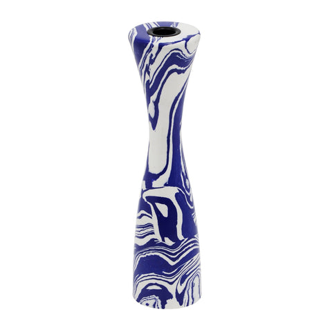 Serene Blue & White Swirl Resin Medium Candlestick Model: TOV-C18469